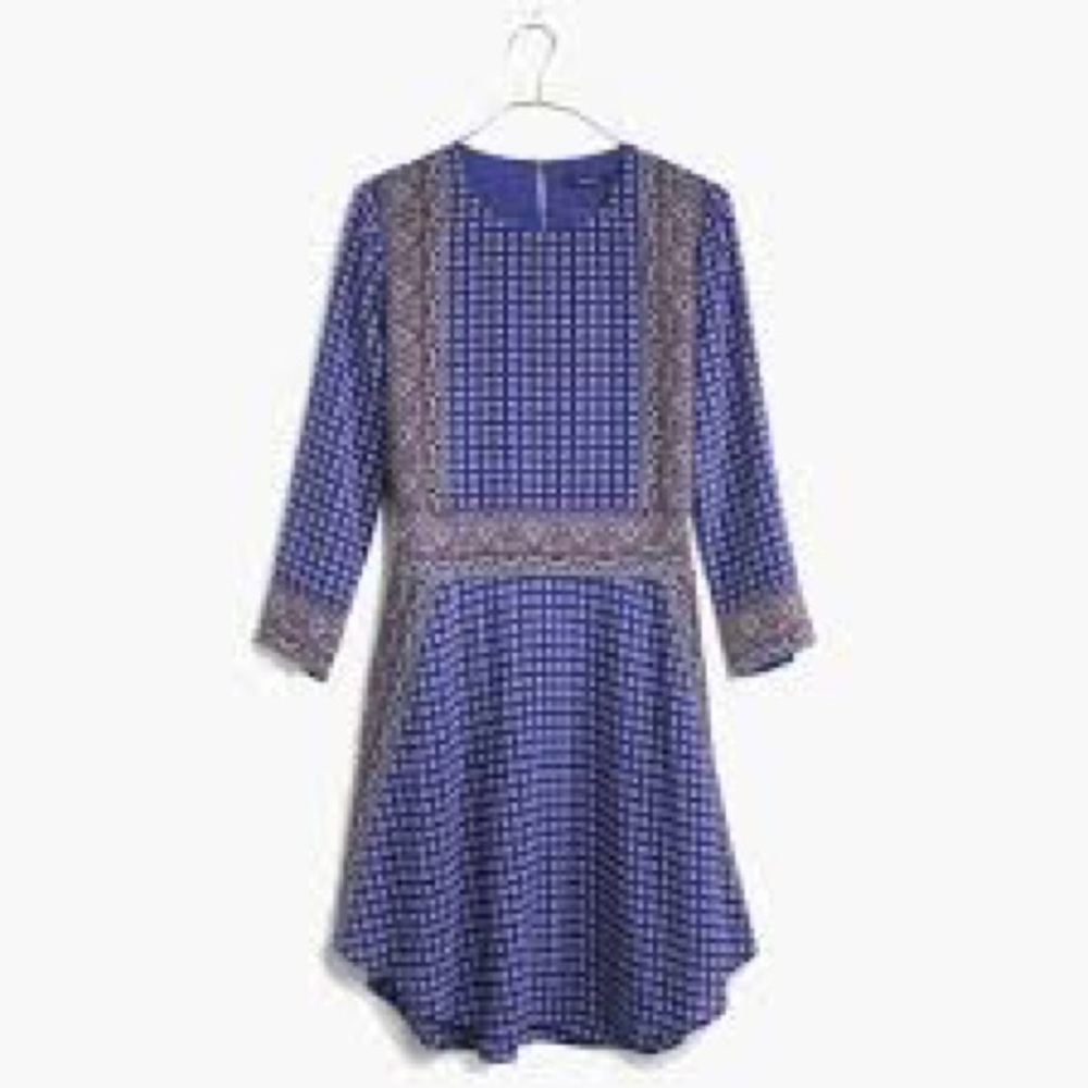 Madewell blue silk Ascot Grid dress XS